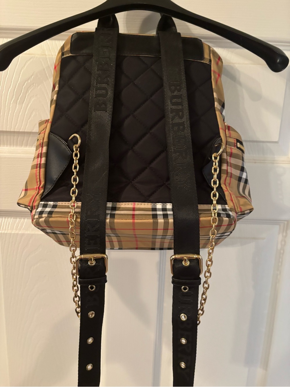 Tan Nova Check Drawstring Backpack with Black Trim - Picture 3 of 10